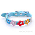 Flower decorative leather dog collars for small dogs